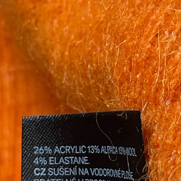 H&M Orange Crew Neck Alpaca Wool Blend Knit Ribbed Fuzzy Sweater Womens Sz XS - Picture 3 of 5